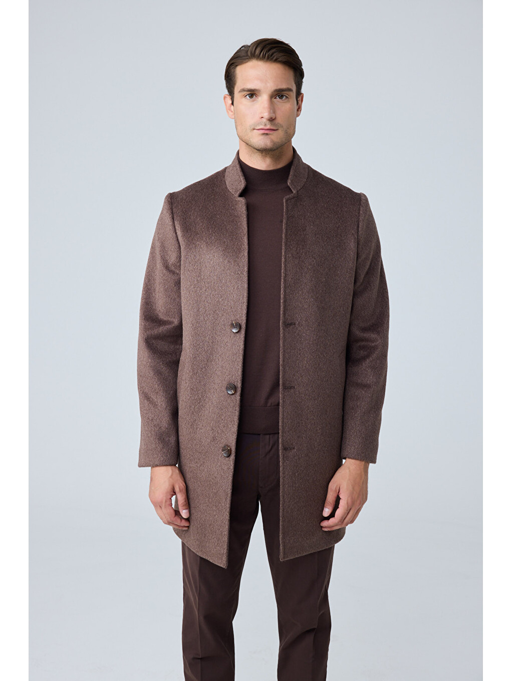 Erkek Relaxed-fit Premium Yün Kaşe Kaban Kahverengi 4351dngr