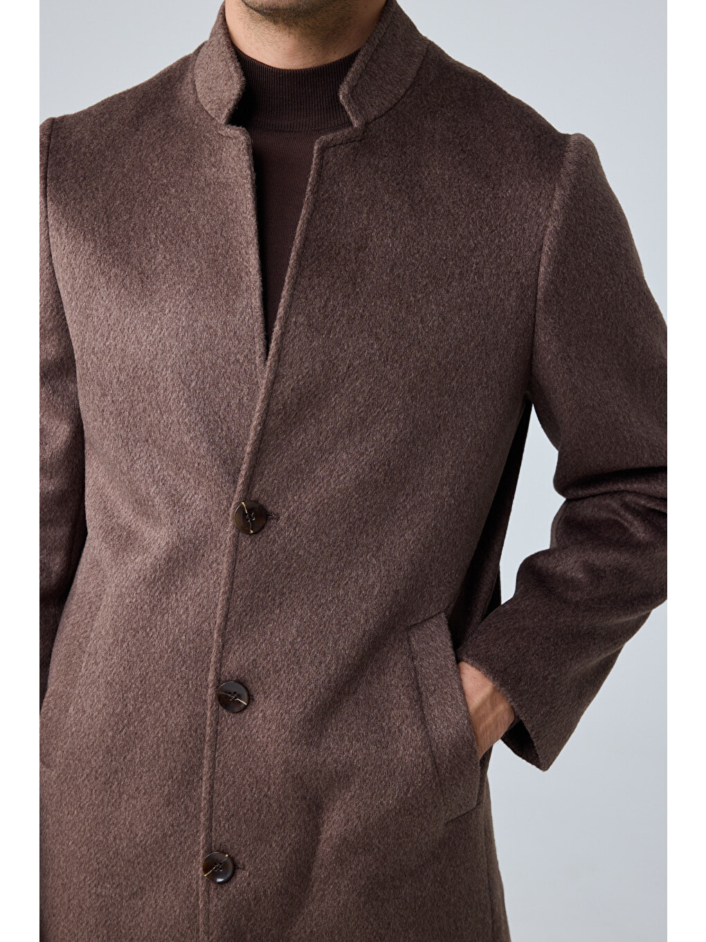 Erkek Relaxed-fit Premium Yün Kaşe Kaban Kahverengi 4351dngr-3