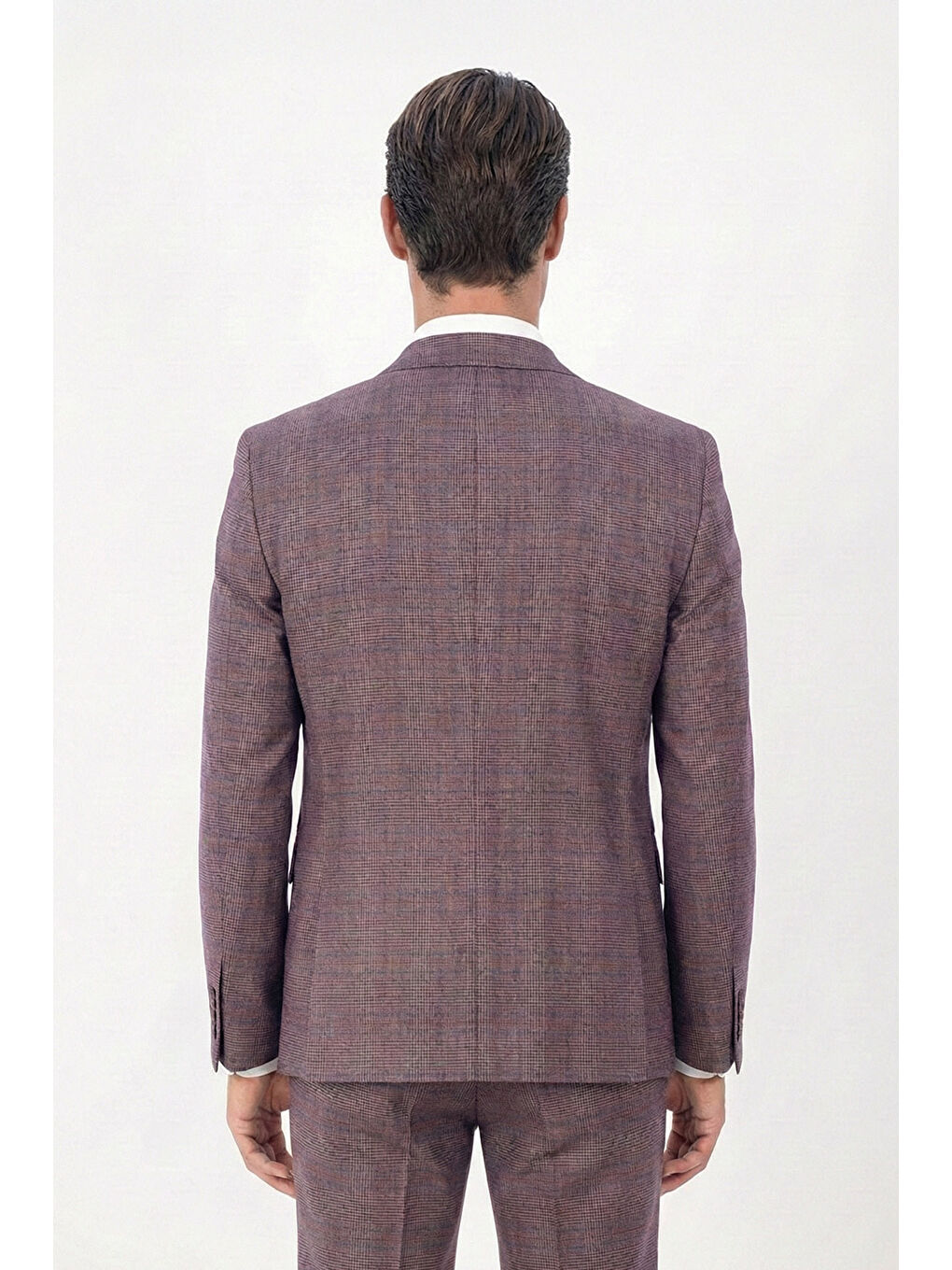 Giotelli Bordo Slim Fit Ekose Desenli Mono Yaka Takım Elbise-3