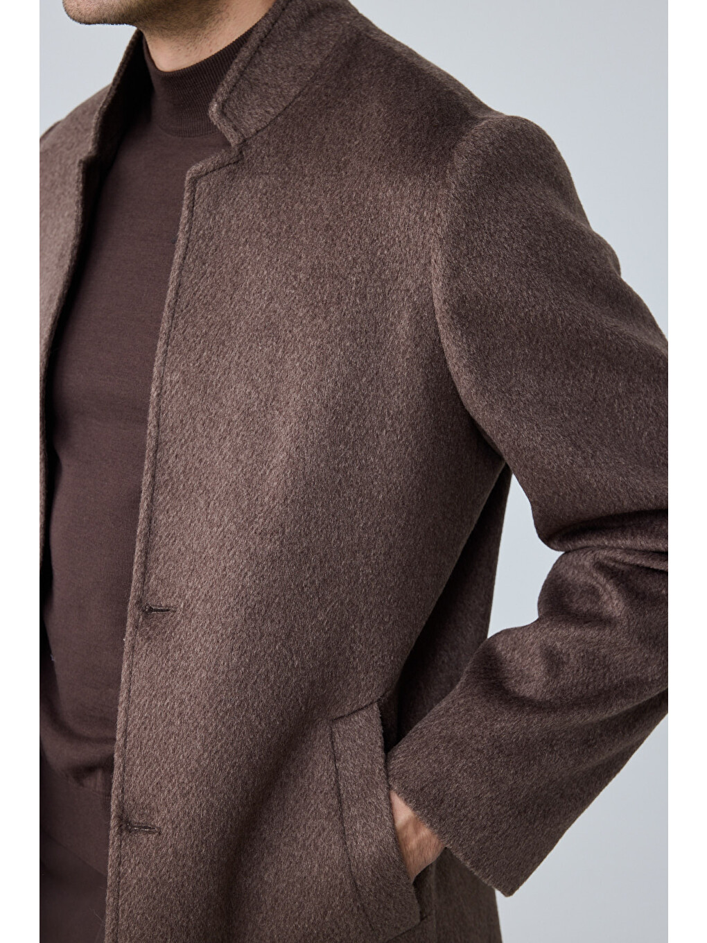 Erkek Relaxed-fit Premium Yün Kaşe Kaban Kahverengi 4351dngr-4