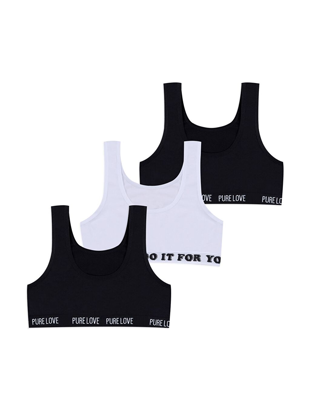 Siyah Kız Çocuk 3'lü Kalın Askılı Yarım Atlet