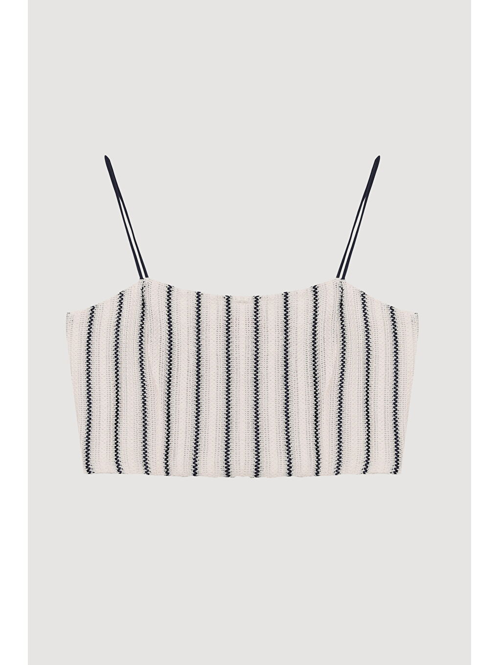 Çizgi Detaylı Askılı Crop Bluz Ekru