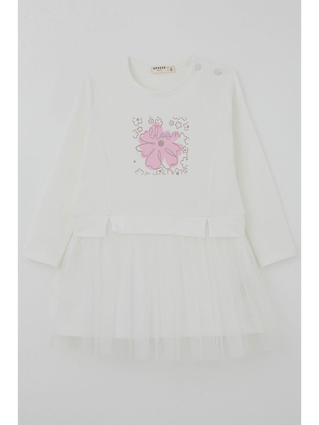 Kız Çocuk Uzun Kollu Elbise Çiçek Baskılı Tüllü Ekru (2-6 Yaş)-2