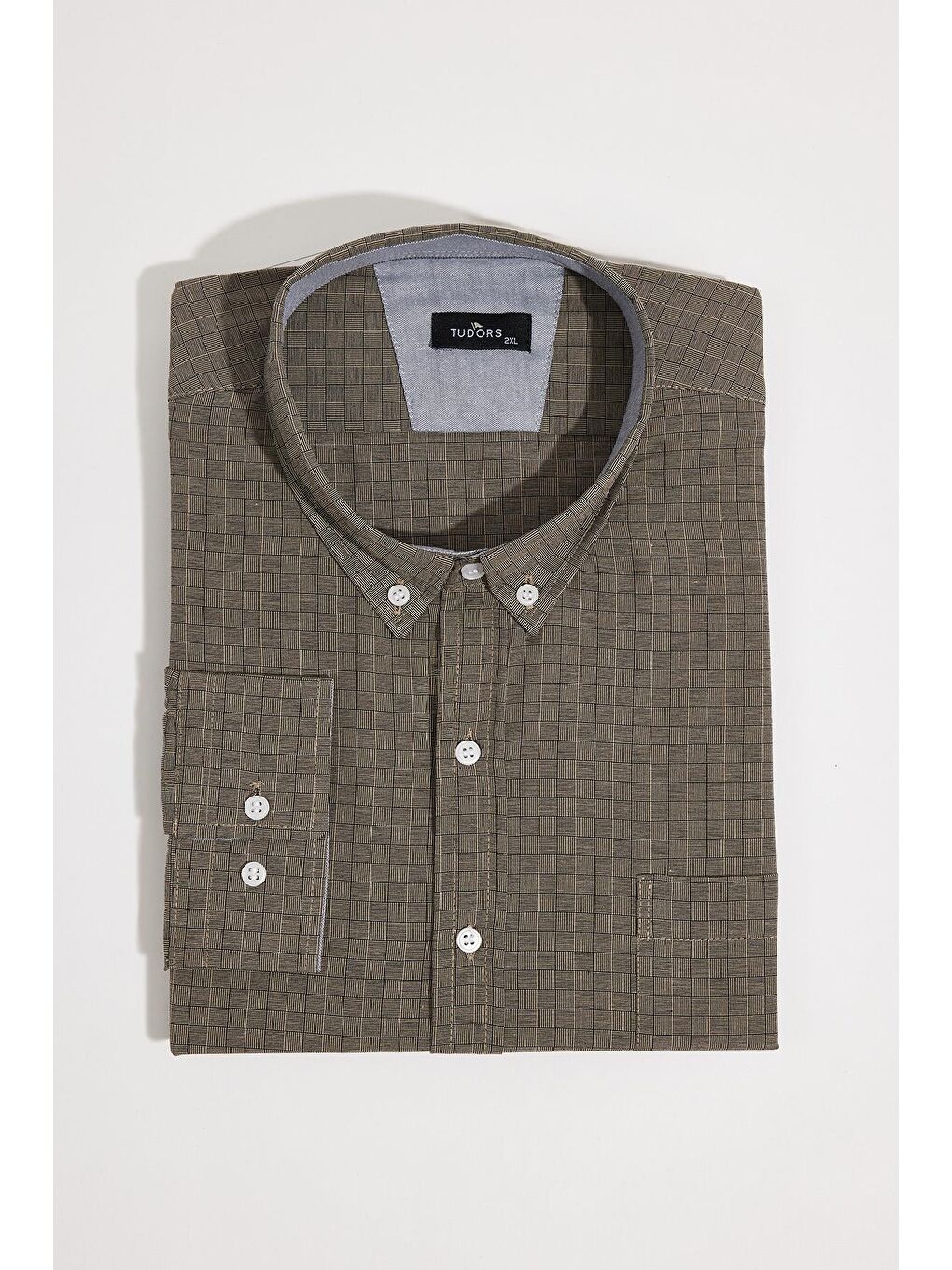 Karışık Erkek Big Size Büyük Beden Düğmeli Yaka Küçük Kareli Pamuklu Gömlek