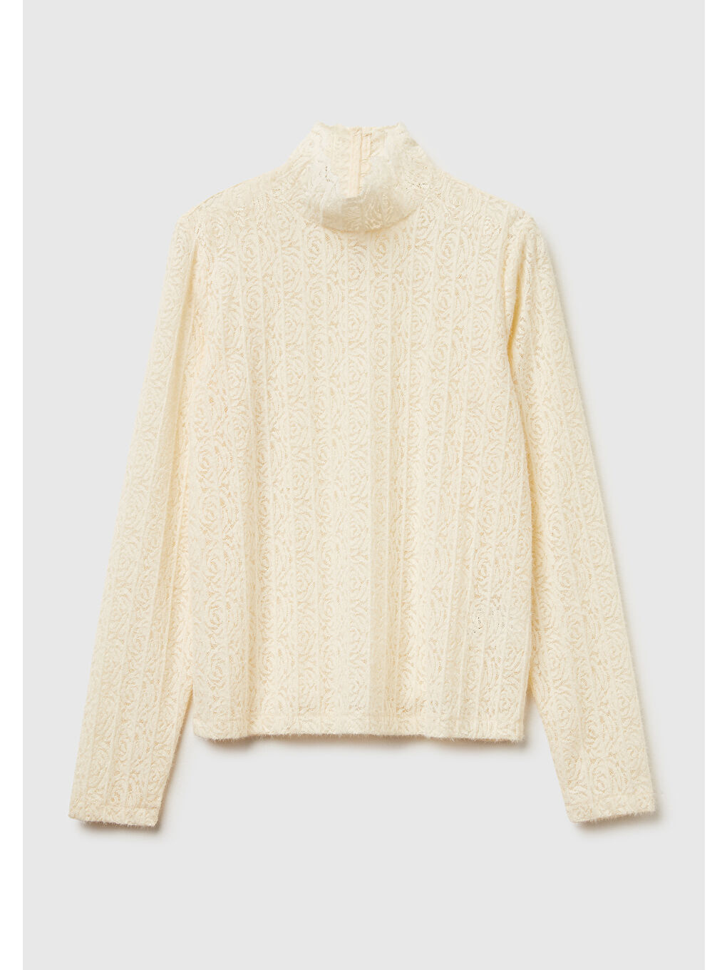 Ekru Kadın Krem Desenli Dik Yaka Bluz-1