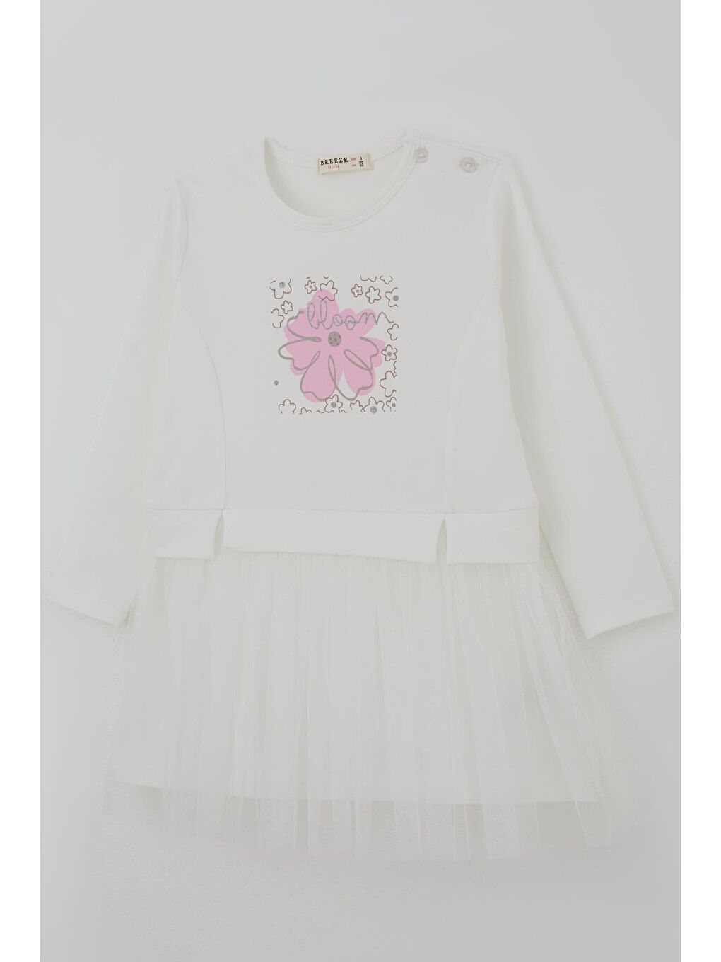 Kız Çocuk Uzun Kollu Elbise Çiçek Baskılı Tüllü Ekru (2-6 Yaş)-4