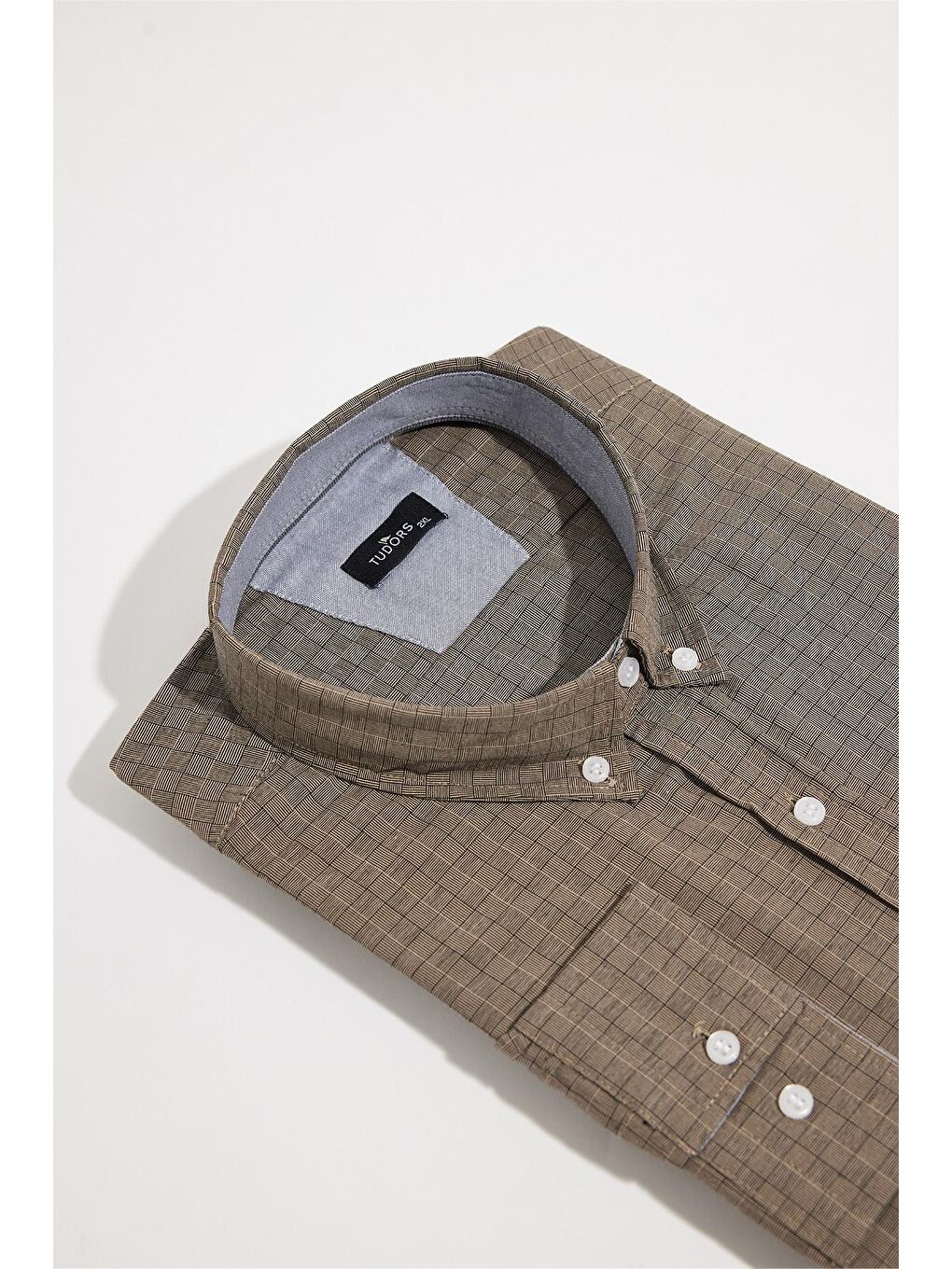 Karışık Erkek Big Size Büyük Beden Düğmeli Yaka Küçük Kareli Pamuklu Gömlek-1