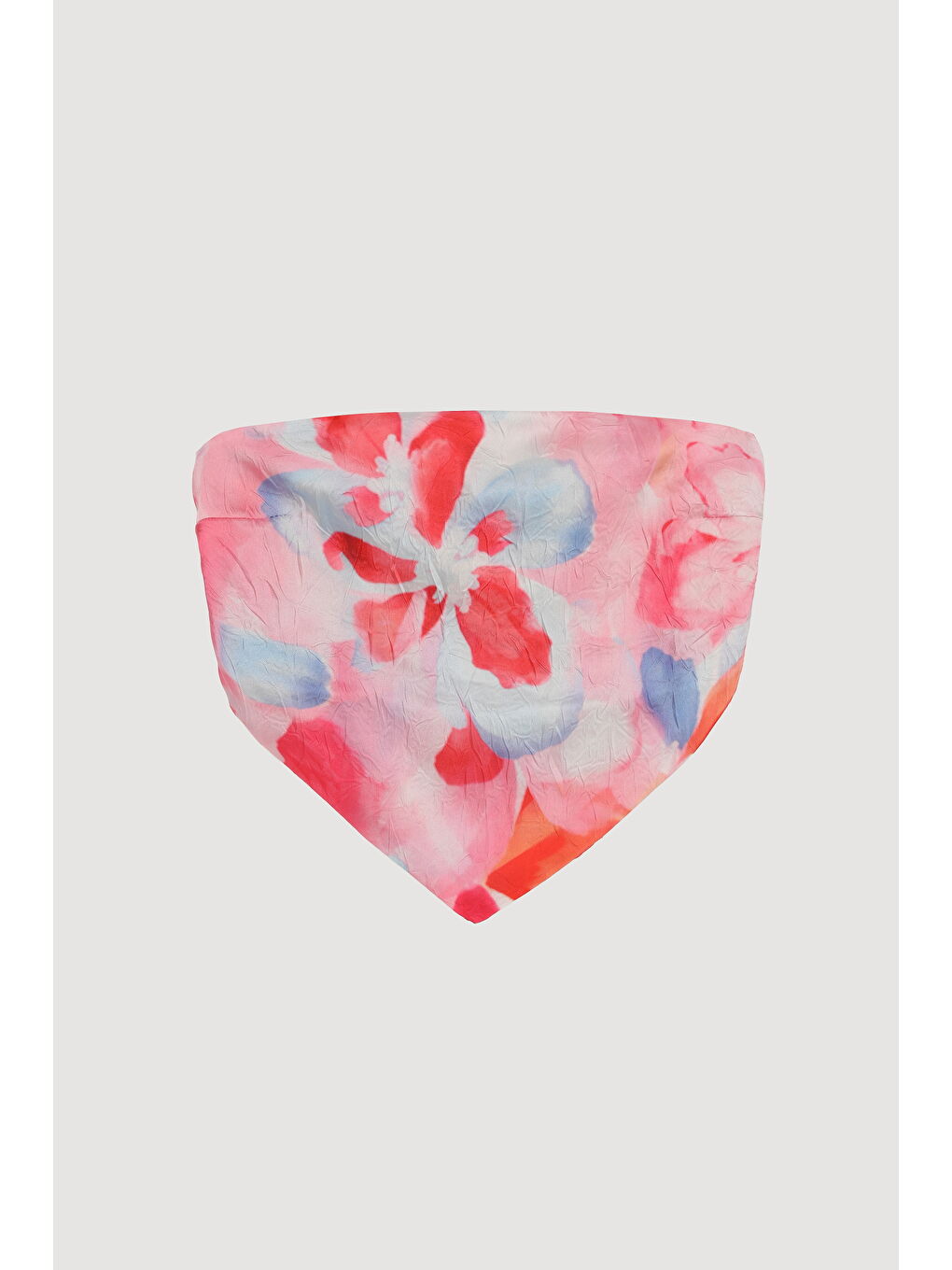 Çiçek Desenli Straplez Crop Büstiyer Bluz Pembe