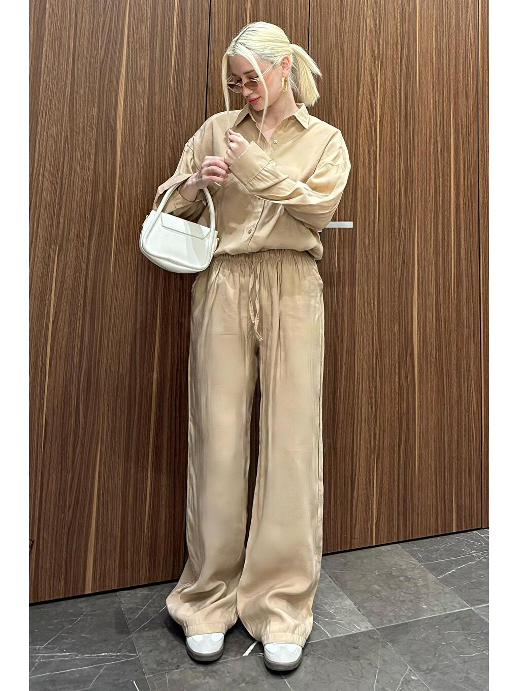 Bej Basic Kadın Gömlek Pantolon İkili Takım Mg2352-5