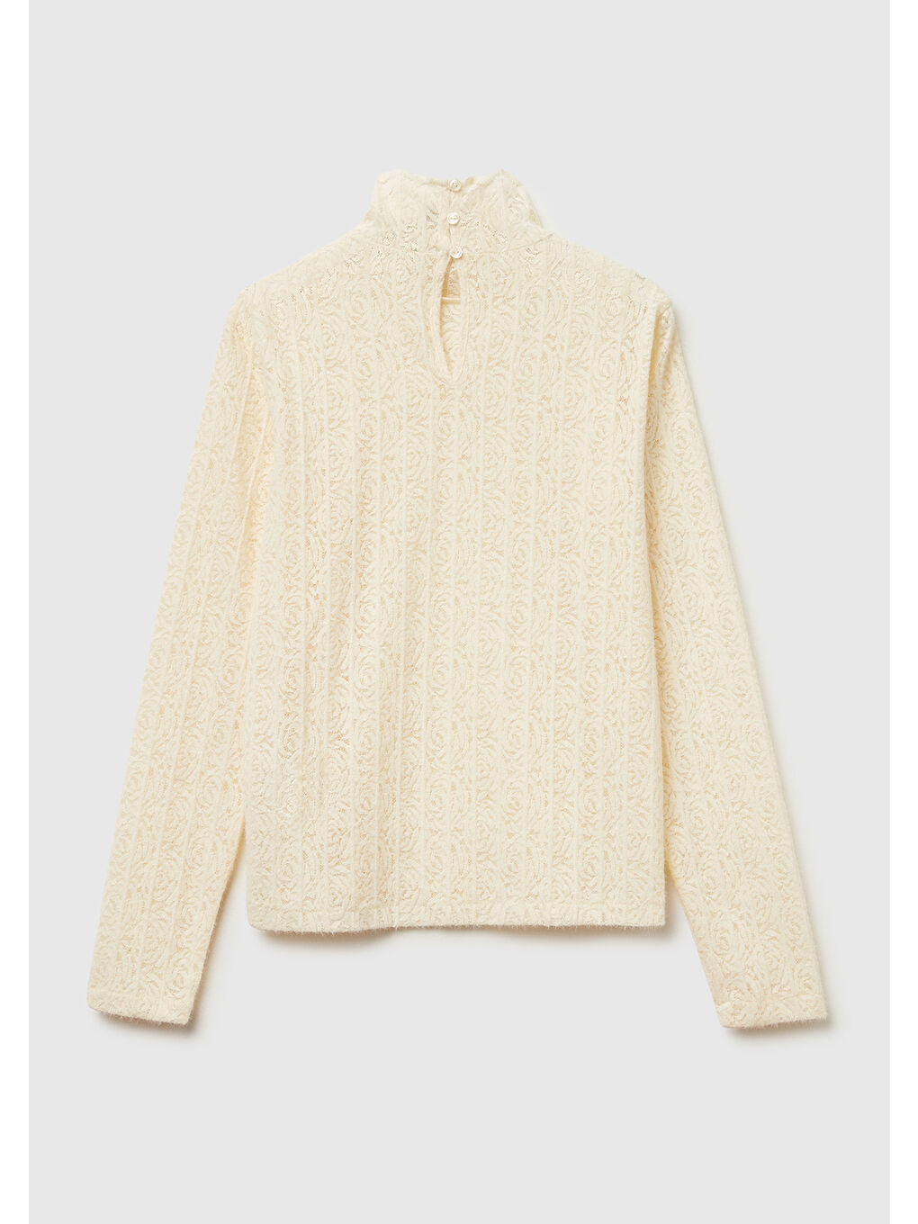 Ekru Kadın Krem Desenli Dik Yaka Bluz-3