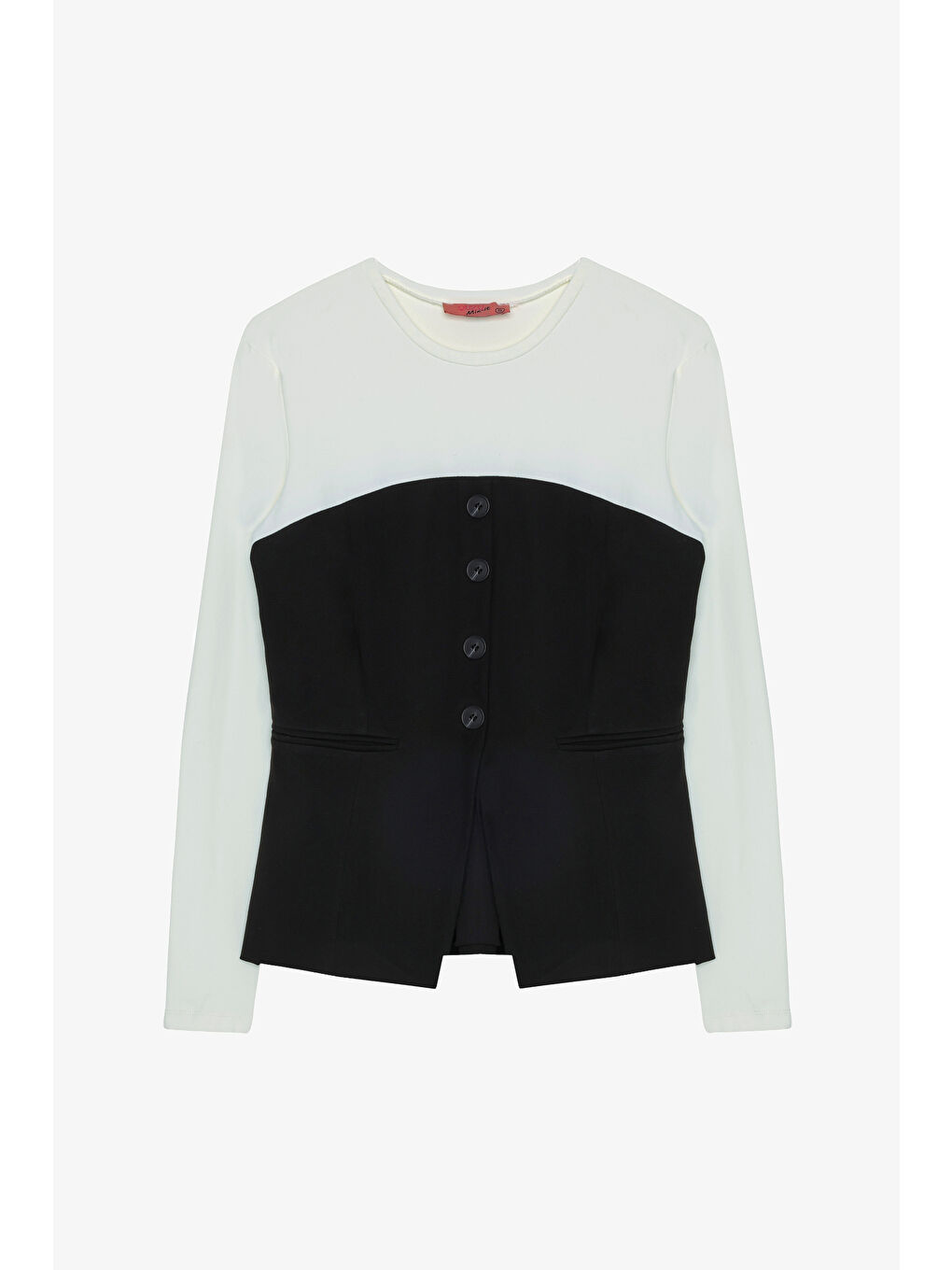 Renk Bloklu Kumaş Garnili Bluz Siyah