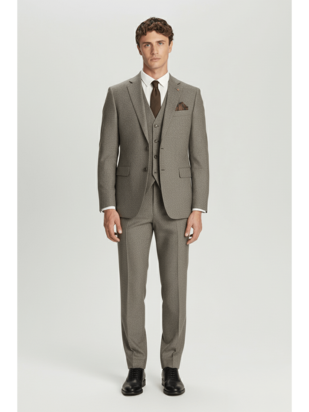 Kahverengi Giotelli Erkek Kahve Regular Fit Mono Yaka Yelekli 5 Drop Tam Astarlı Takım Elbise-2