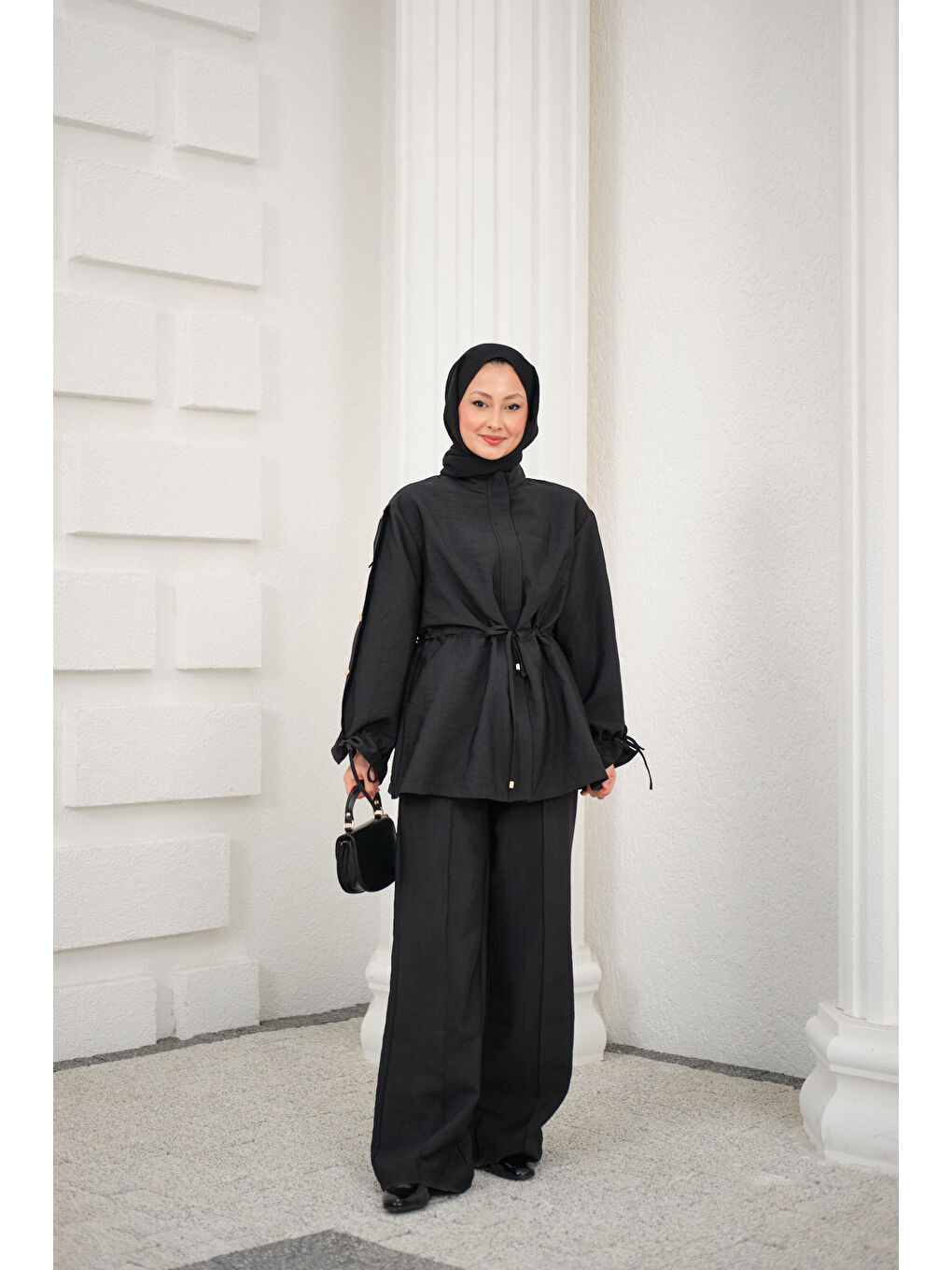 Kadın Beli Ayarlanabilir Cupra İkili Takım Siyah-1