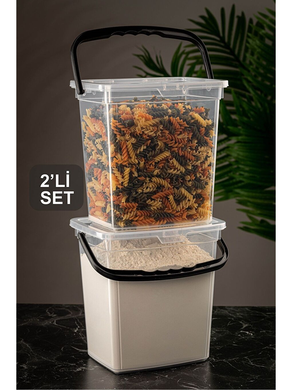 Renksiz 2'li Un Ve Bakliyat Kabı 6 Litre Erzak Saklama Kabı Şeffaf