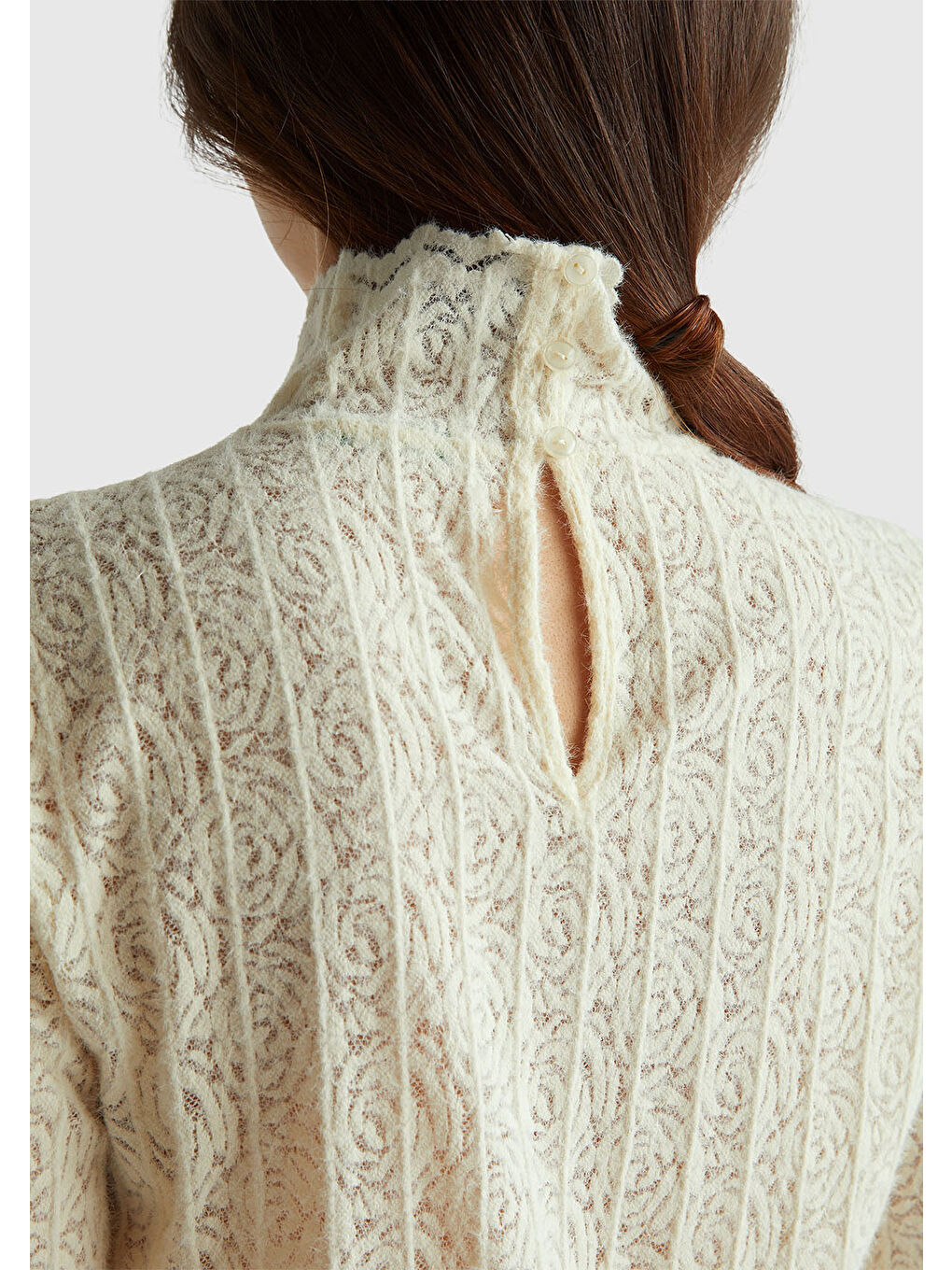 Ekru Kadın Krem Desenli Dik Yaka Bluz-5