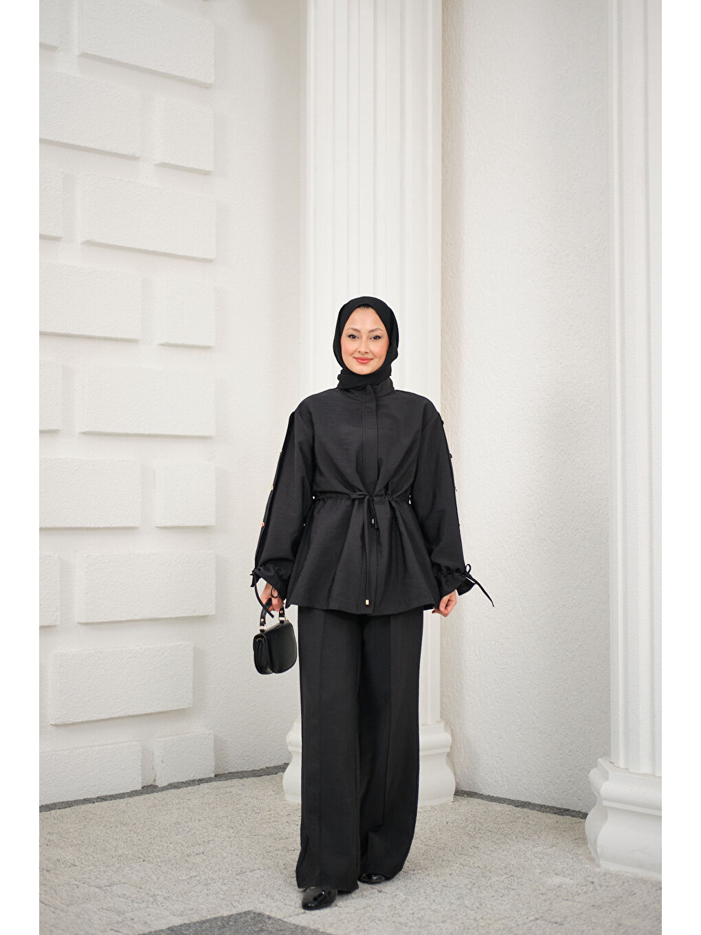 Kadın Beli Ayarlanabilir Cupra İkili Takım Siyah-2