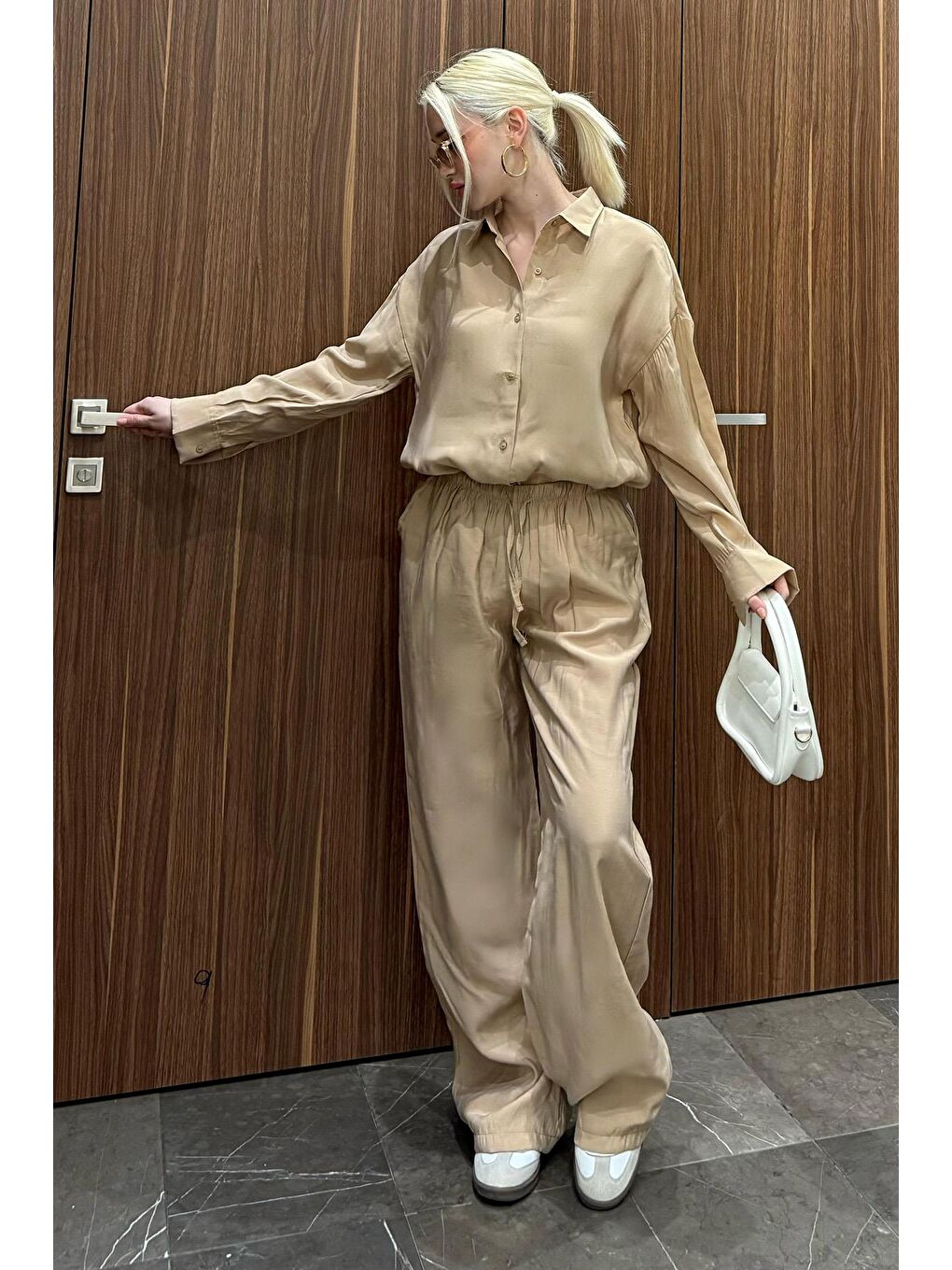 Bej Basic Kadın Gömlek Pantolon İkili Takım Mg2352-7