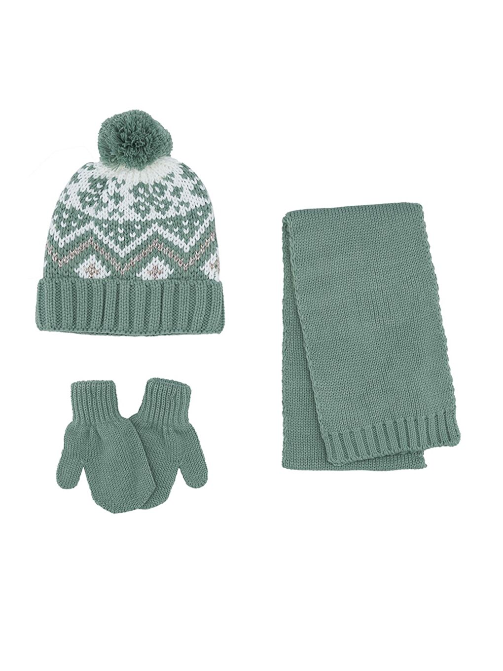 Yeşil Kız Çocuk Atkı Bere Eldiven Set