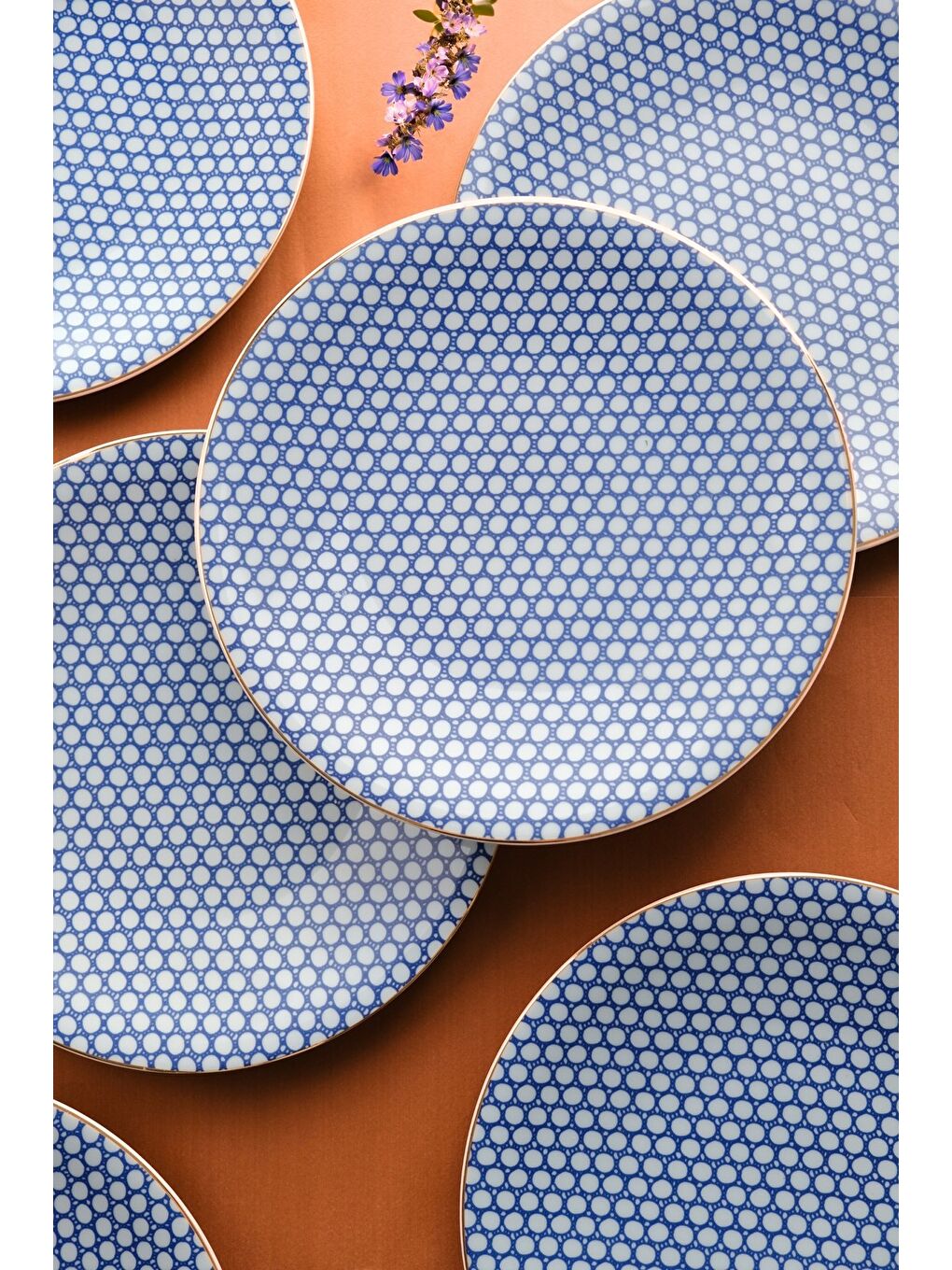 Beyaz Cool Gold Altın Yaldızlı Servis Tabağı 25 cm 6 Kişilik 6 Parça-1