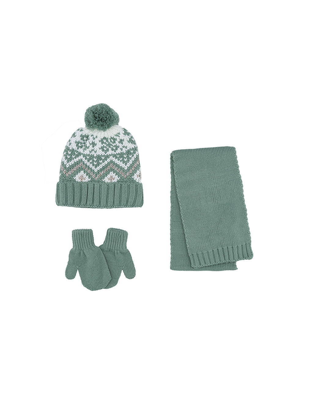 Yeşil Kız Çocuk Atkı Bere Eldiven Set-1
