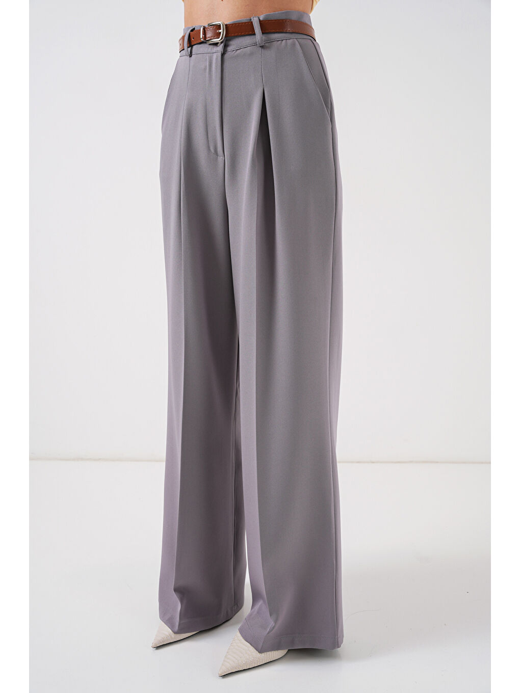 Kadın Yüksek Bel Palazzo Pantolon 30051 - Gri-1
