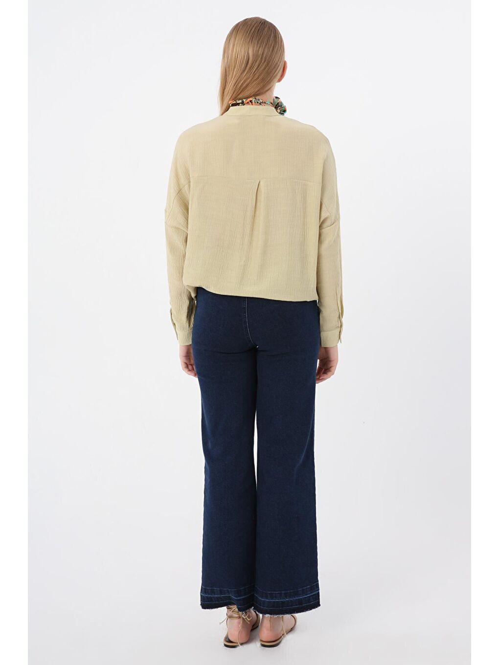 Orta Mavi Pamuklu Wide Leg Denim Pantolon-3