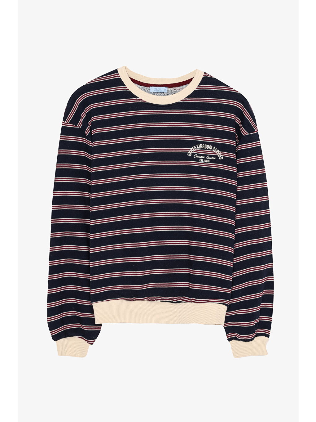 Çizgili Renk Bloklu Oversize Sweatshirt Lacivert