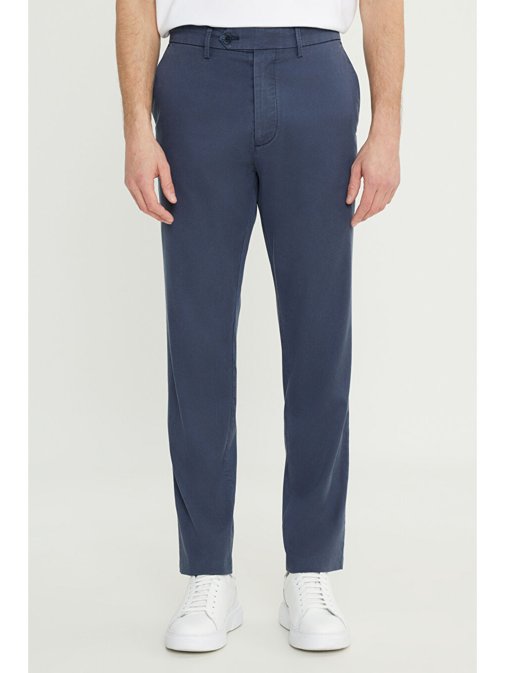 Erkek İndigo-Gri Pamuklu Slim Fit Dar Kesim Yan Cep Esnek Casual Pantolon-1