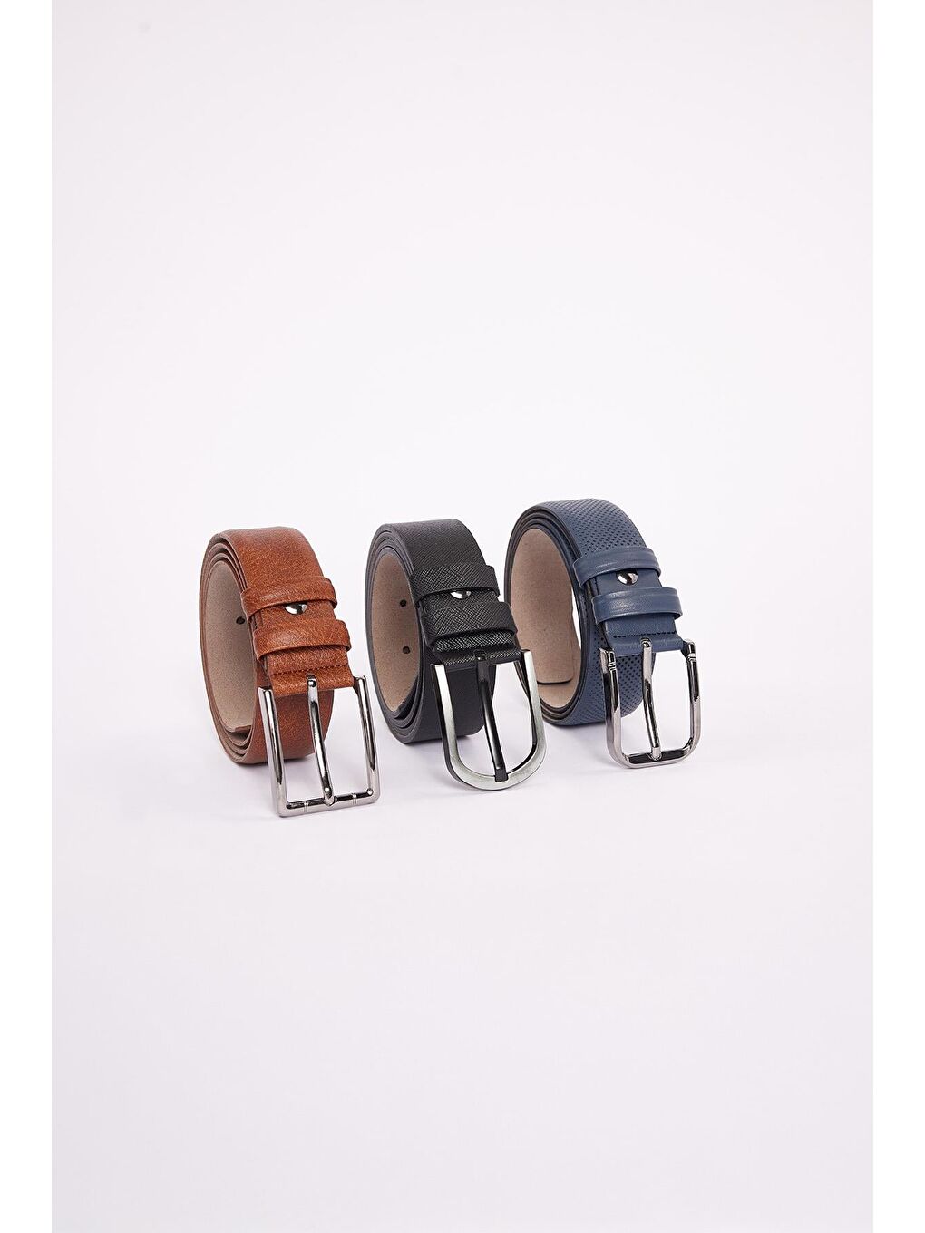 Karışık Erkek 3'Lü Set 3,5 Cm Klasik Siyah-Kahverengi-Lacivert Kemer