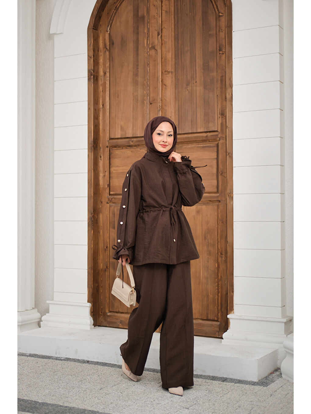 Kadın Beli Ayarlanabilir Cupra İkili Takım Kahverengi