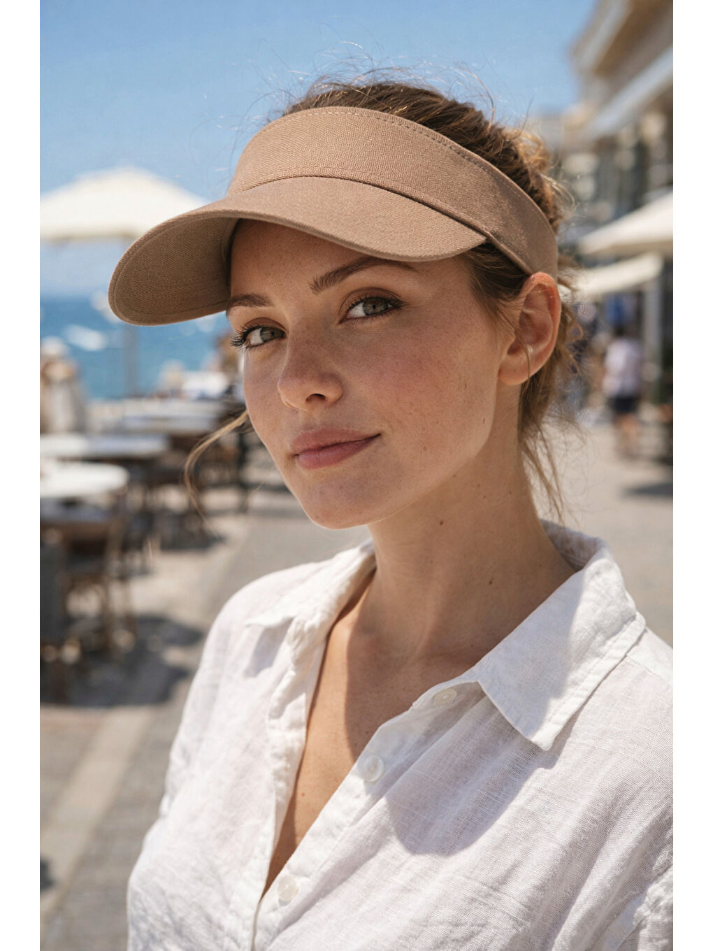Bej Vizon Uzatmalı Vizör Tepesi Açık Şapka - Güneş Koruyucu Başlık Spk13 KAHVERENGI-1