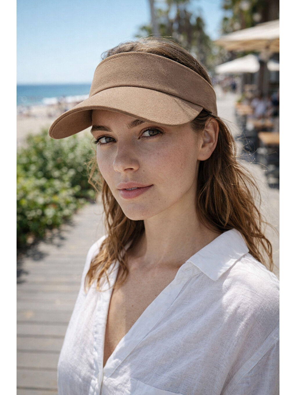 Bej Vizon Uzatmalı Vizör Tepesi Açık Şapka - Güneş Koruyucu Başlık Spk13 KAHVERENGI-2