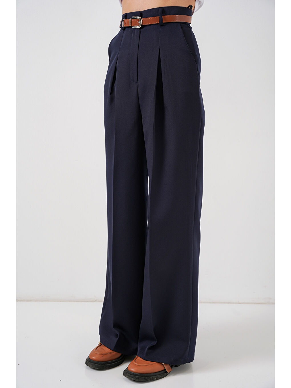 Kadın Yüksek Bel Palazzo Pantolon 30051 - Lacivert-1