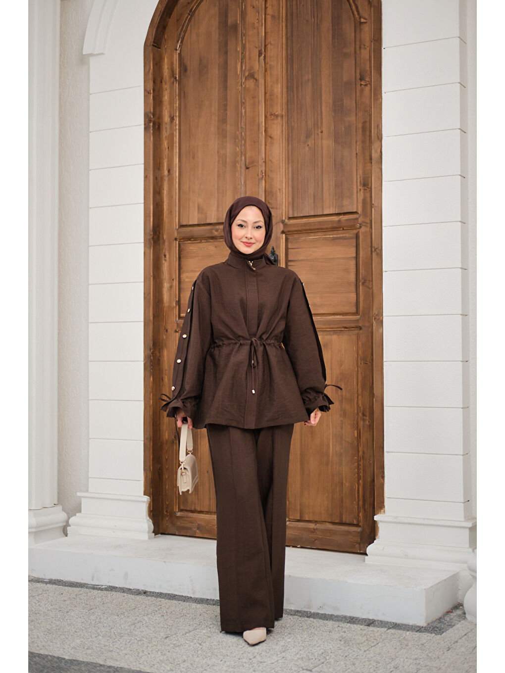 Kadın Beli Ayarlanabilir Cupra İkili Takım Kahverengi-2