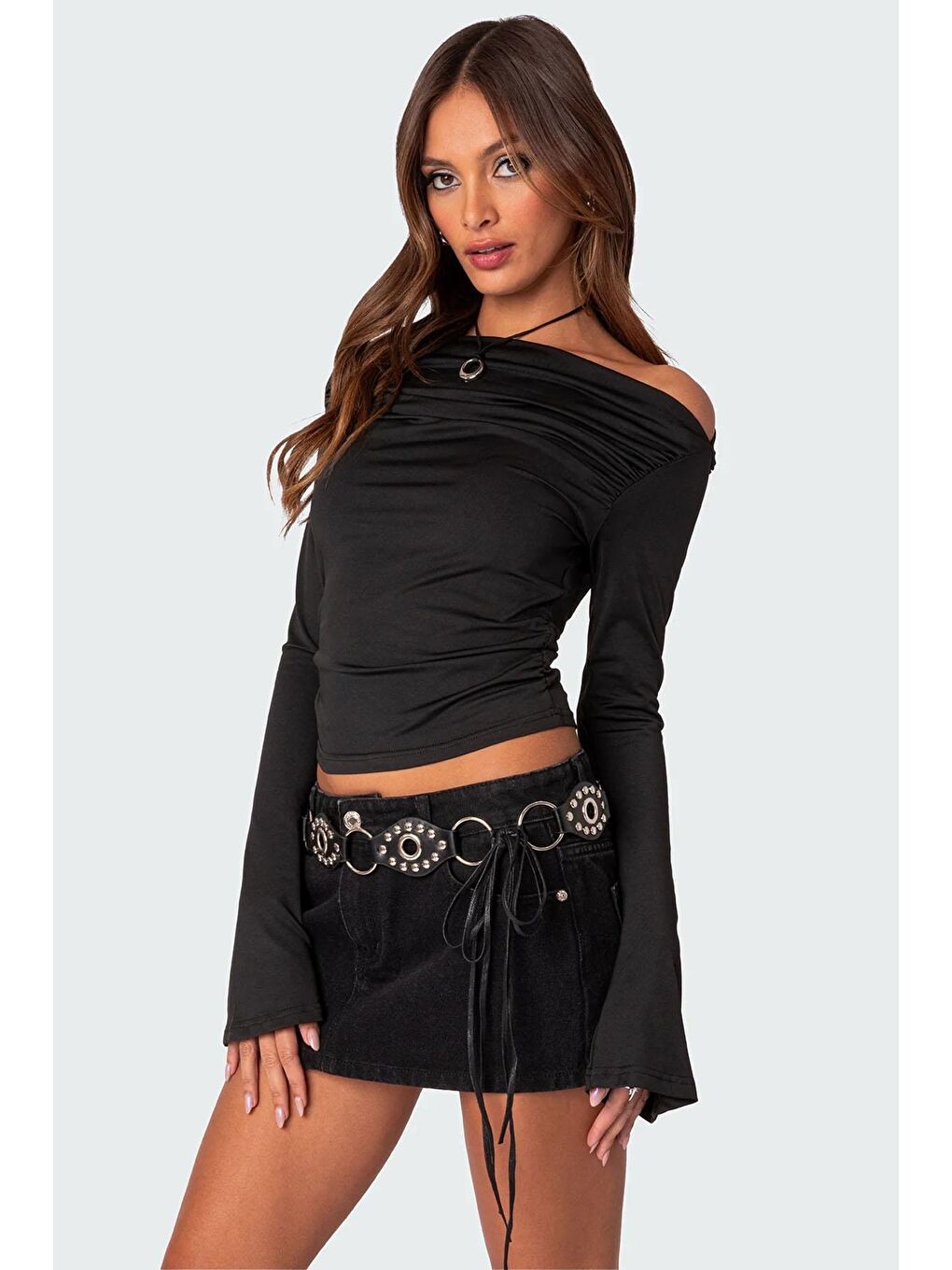 Siyah Kayık Yaka Kadın Bodysuit Mg2040-2