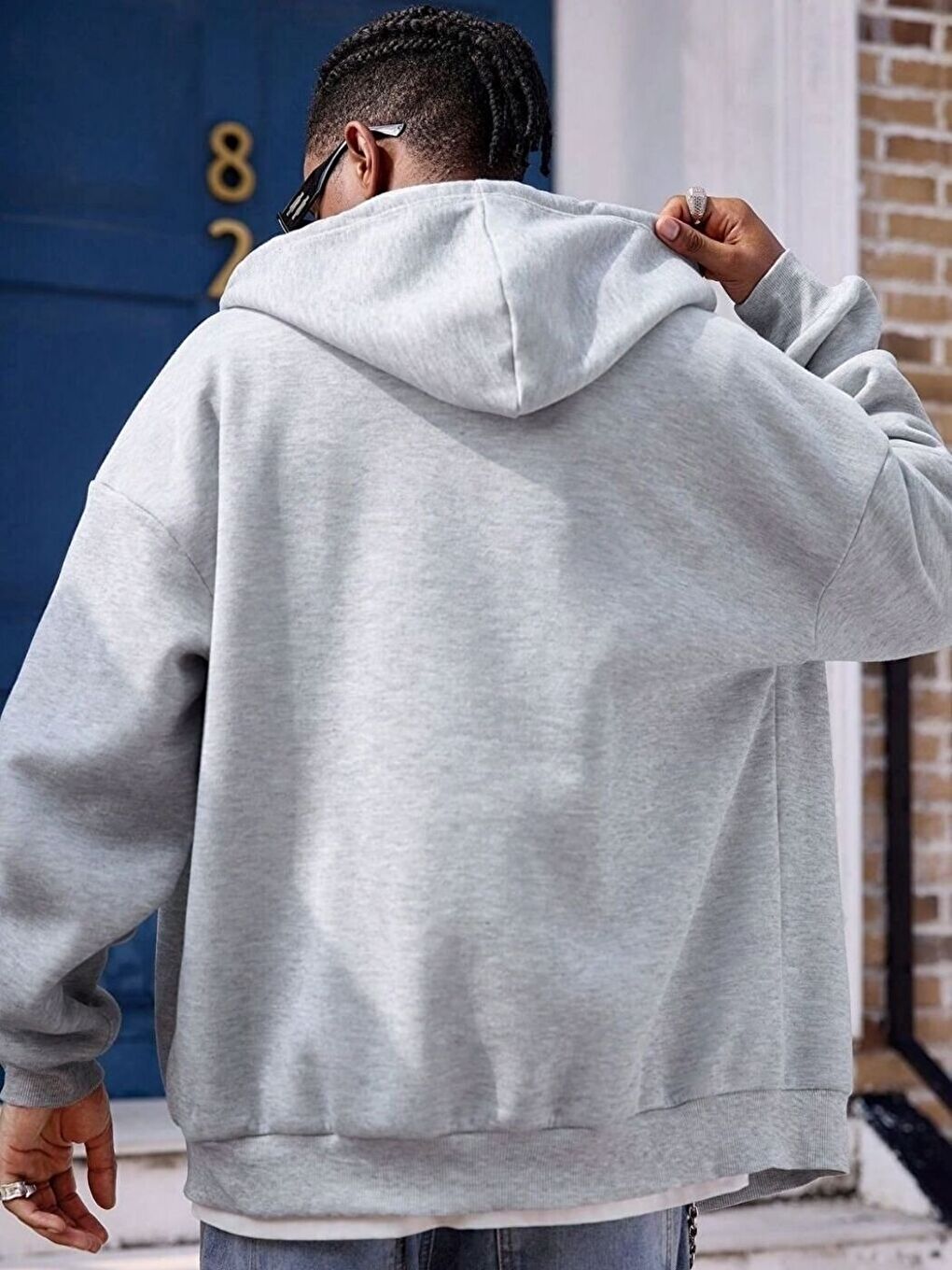 Gri Horse Baskılı Fermuarlı Sweatshirt-1