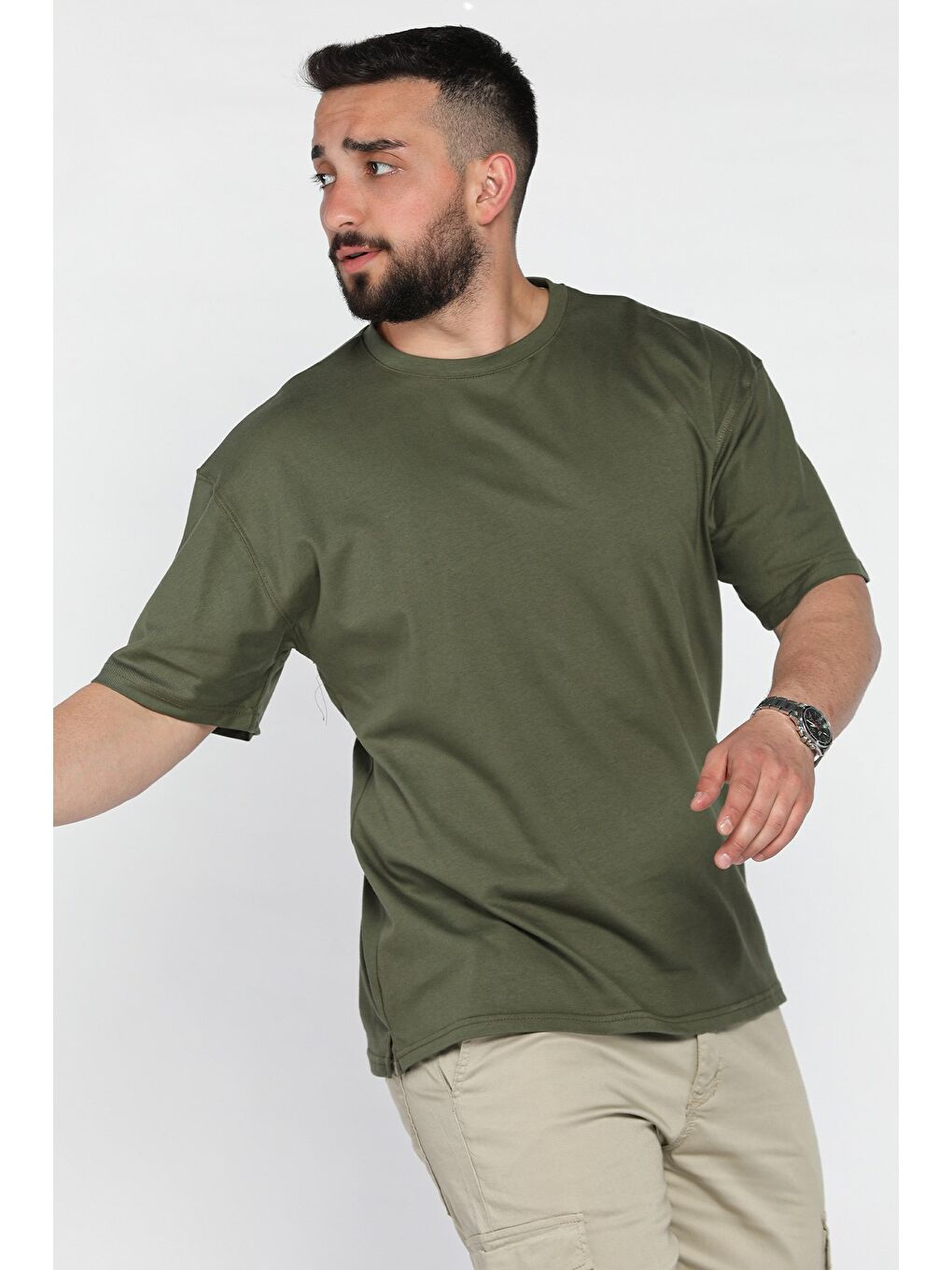 Haki Bisiklet Yaka Erkek Tişört