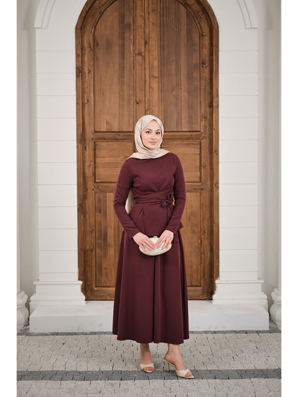 Kadın Bisiklet Yaka Ön Yırtmaçlı Etekli Takım Bordo-2