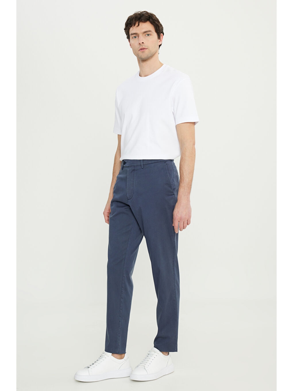 Erkek İndigo-Gri Pamuklu Slim Fit Dar Kesim Yan Cep Esnek Casual Pantolon-2