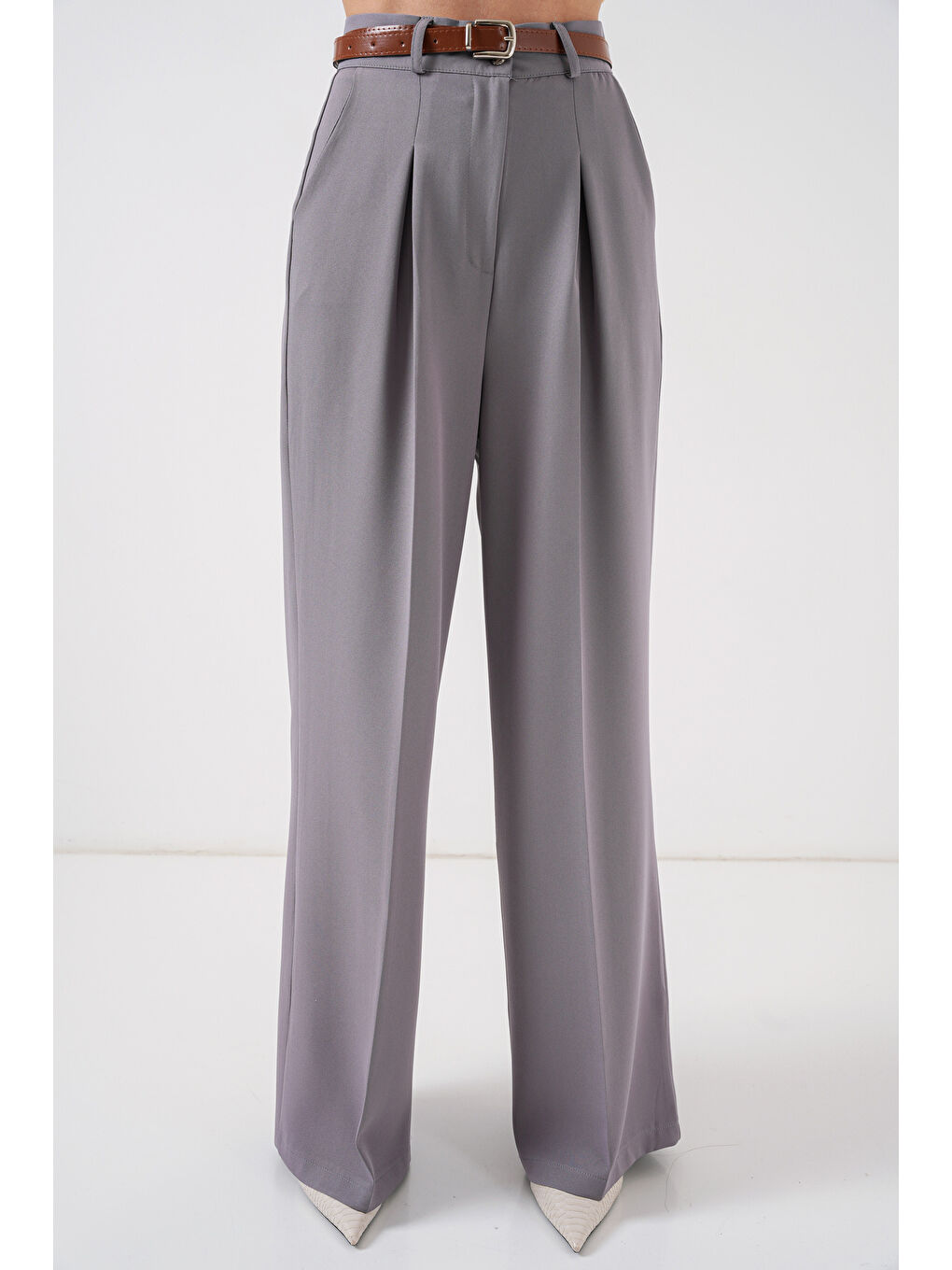 Kadın Yüksek Bel Palazzo Pantolon 30051 - Gri-3