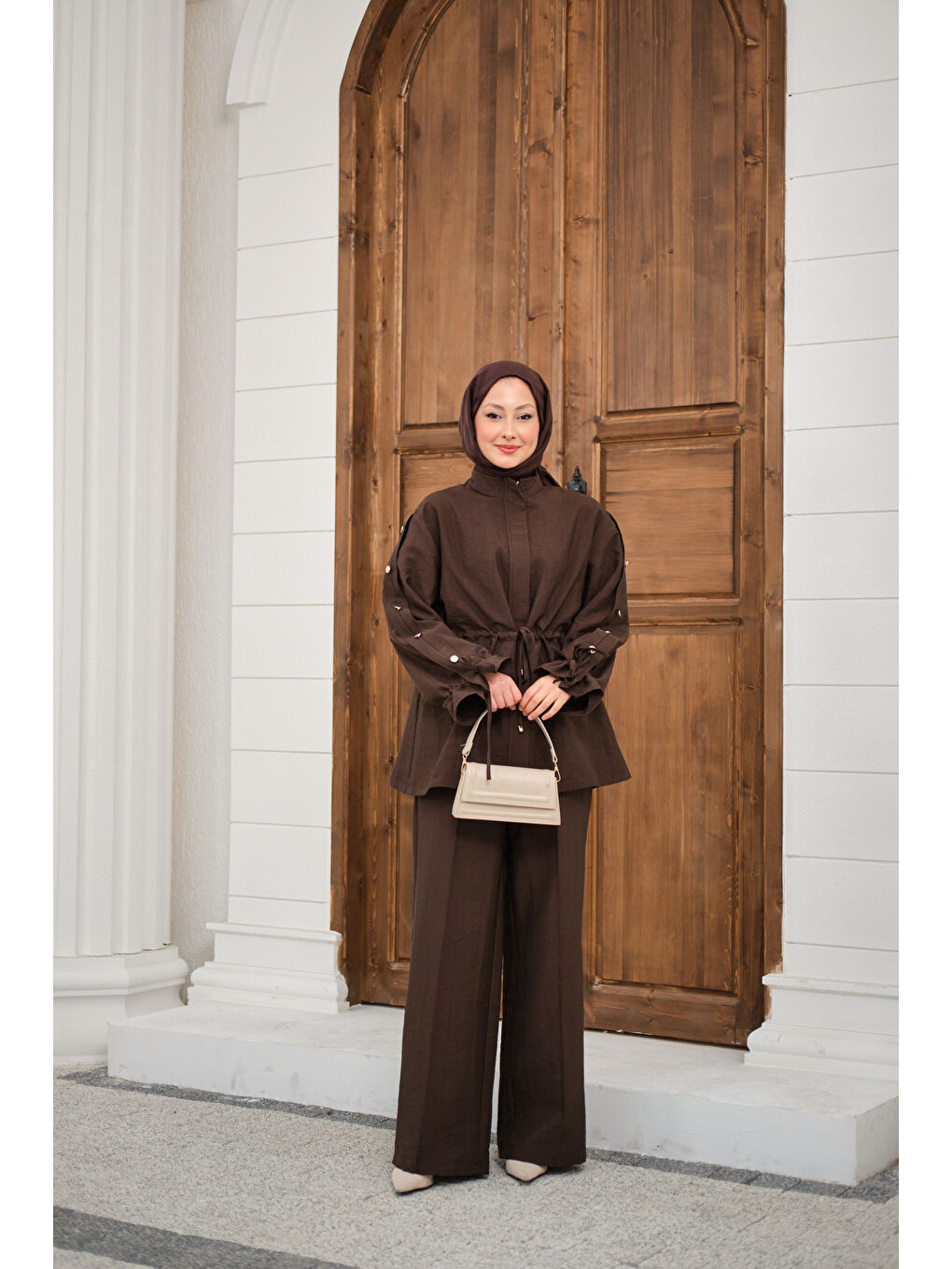 Kadın Beli Ayarlanabilir Cupra İkili Takım Kahverengi-3