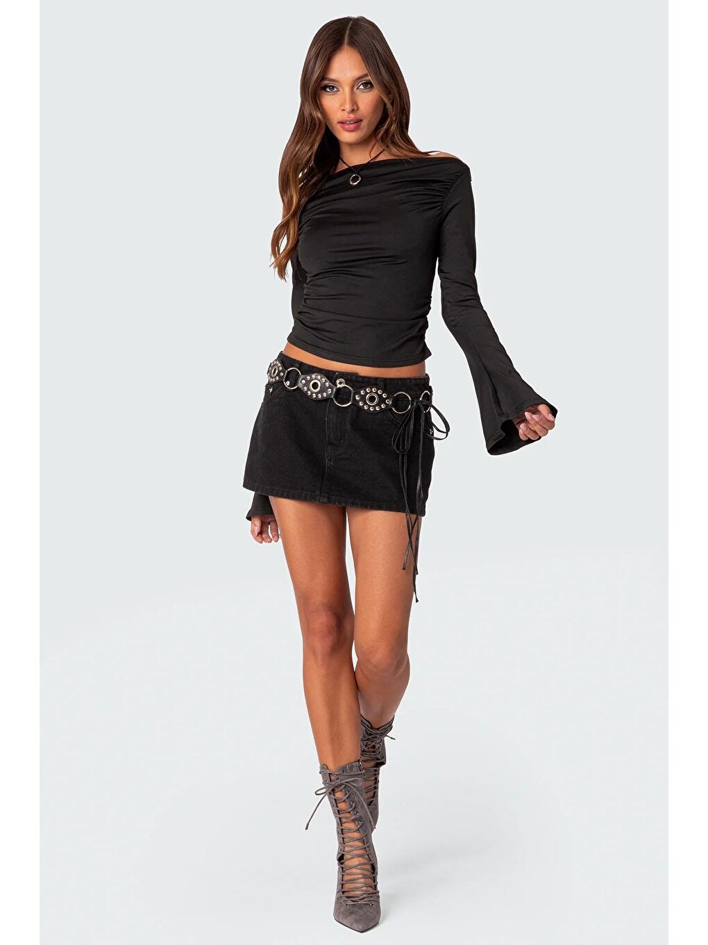 Siyah Kayık Yaka Kadın Bodysuit Mg2040-3