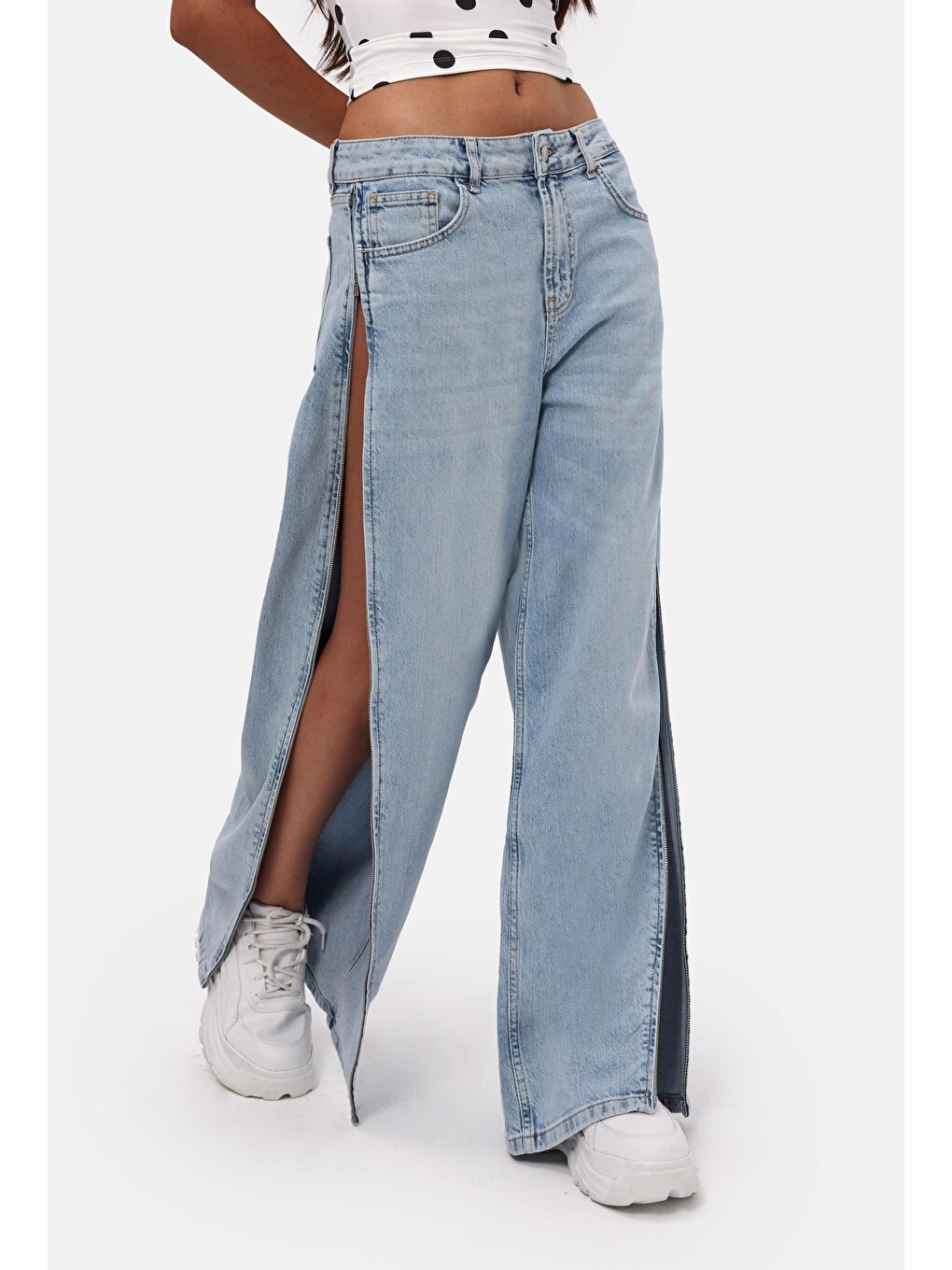 Mavi Kadın Jean Rengi 4s6-3 Low Rise Barrel Fit Özel Tasarım Denim Jean-1