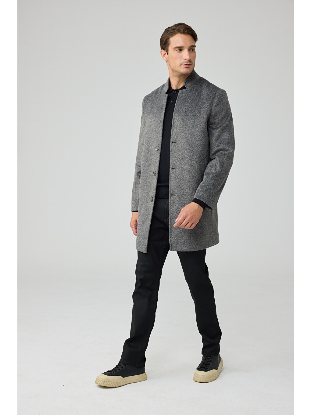 Erkek Relaxed-fit Premium Yün Kaşe Kaban Gri 4351dngr-3