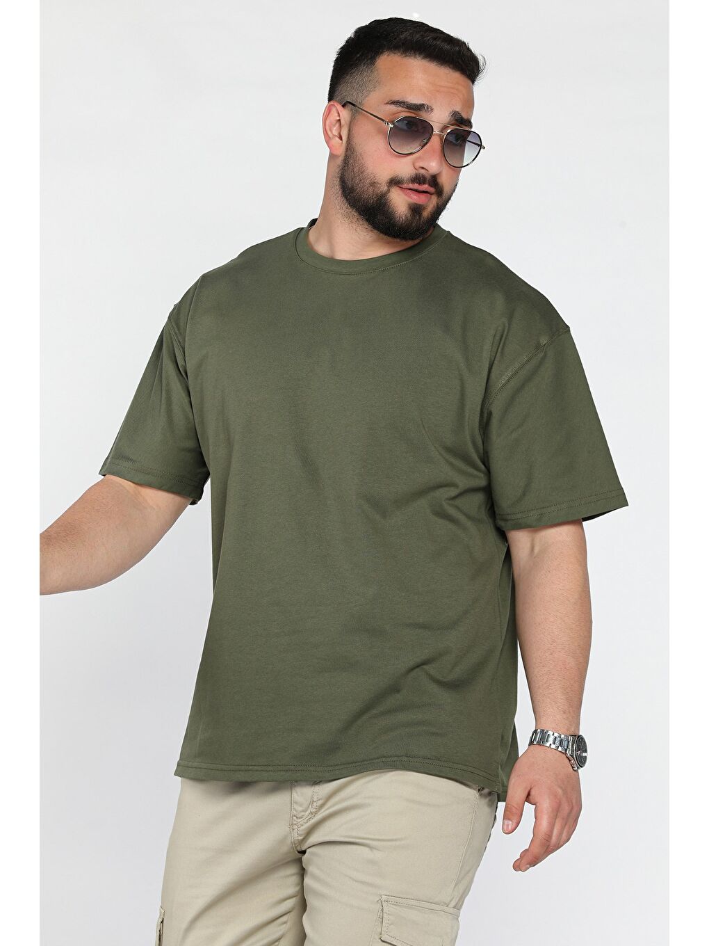 Haki Bisiklet Yaka Erkek Tişört-1