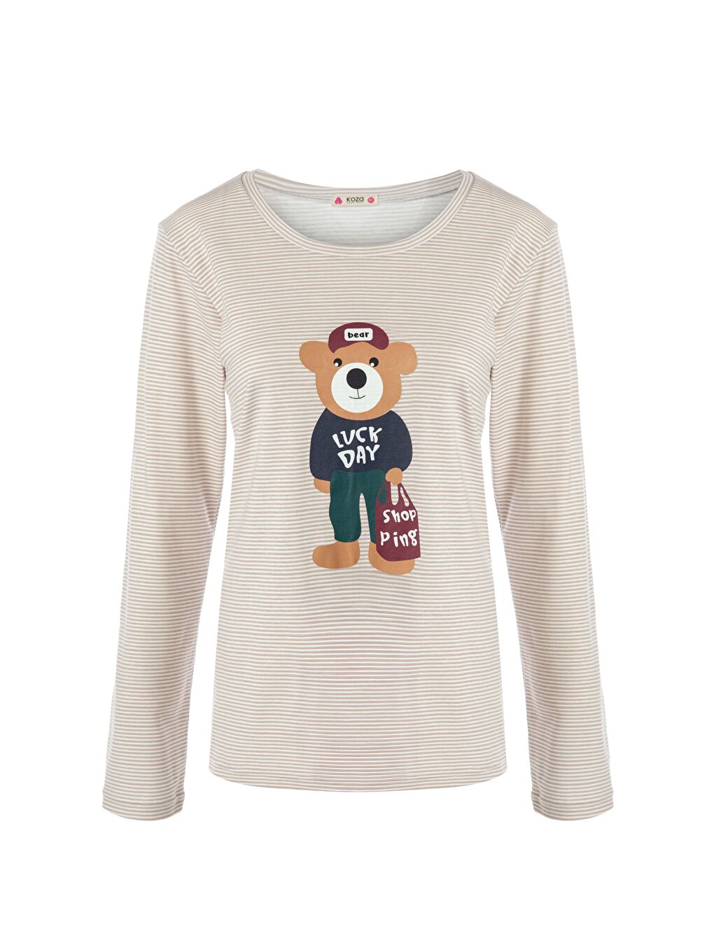 Kahverengi Kadın Uzun Kollu Baskı Detaylı Pijama Takımı-1