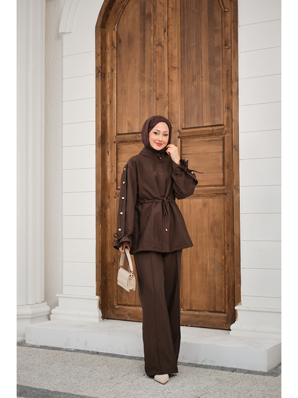 Kadın Beli Ayarlanabilir Cupra İkili Takım Kahverengi-4