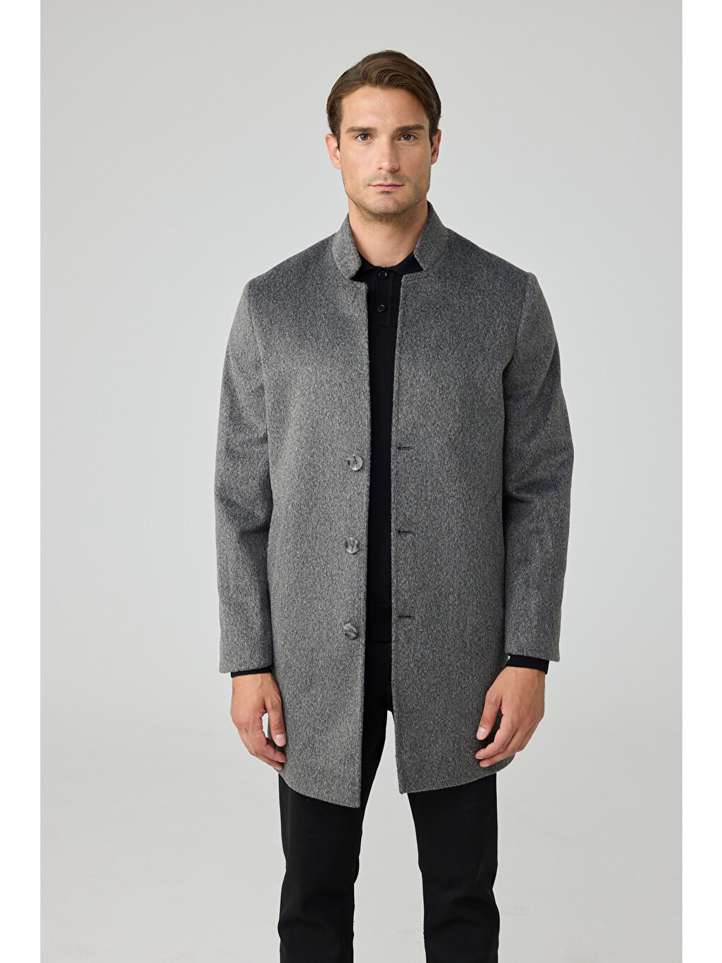Erkek Relaxed-fit Premium Yün Kaşe Kaban Gri 4351dngr-1
