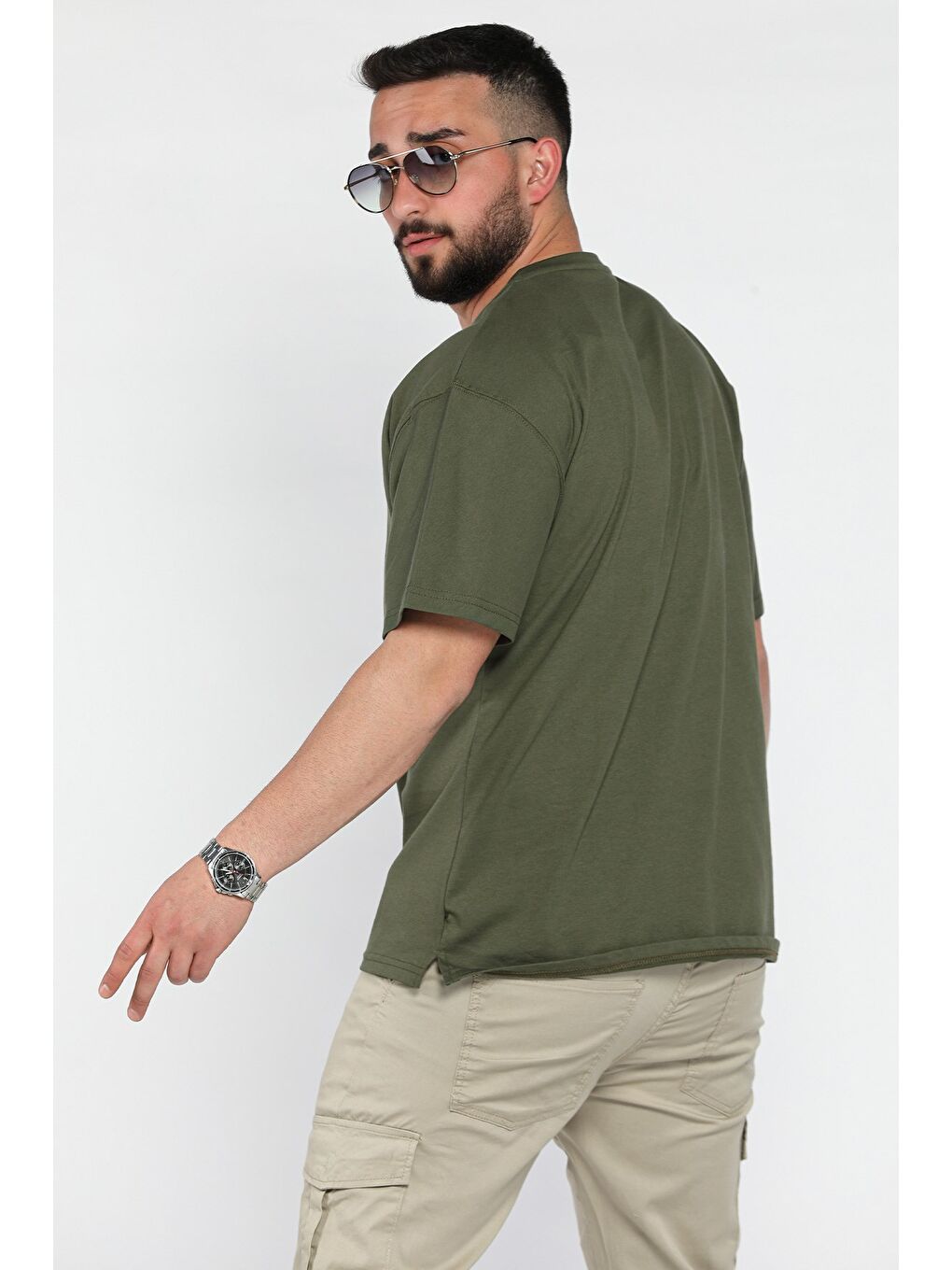 Haki Bisiklet Yaka Erkek Tişört-2