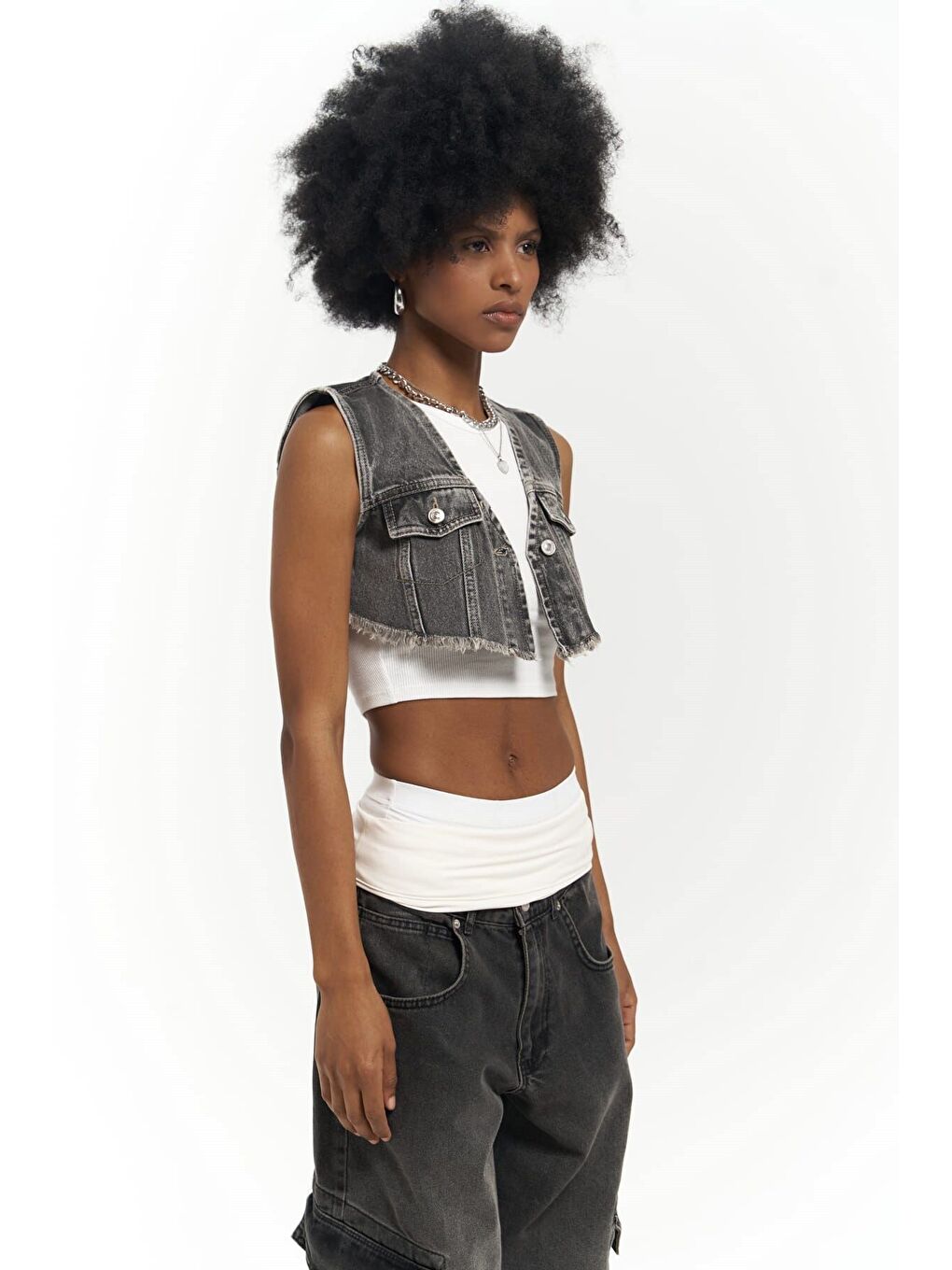 Gri Regina Füme Jean Yelek-1